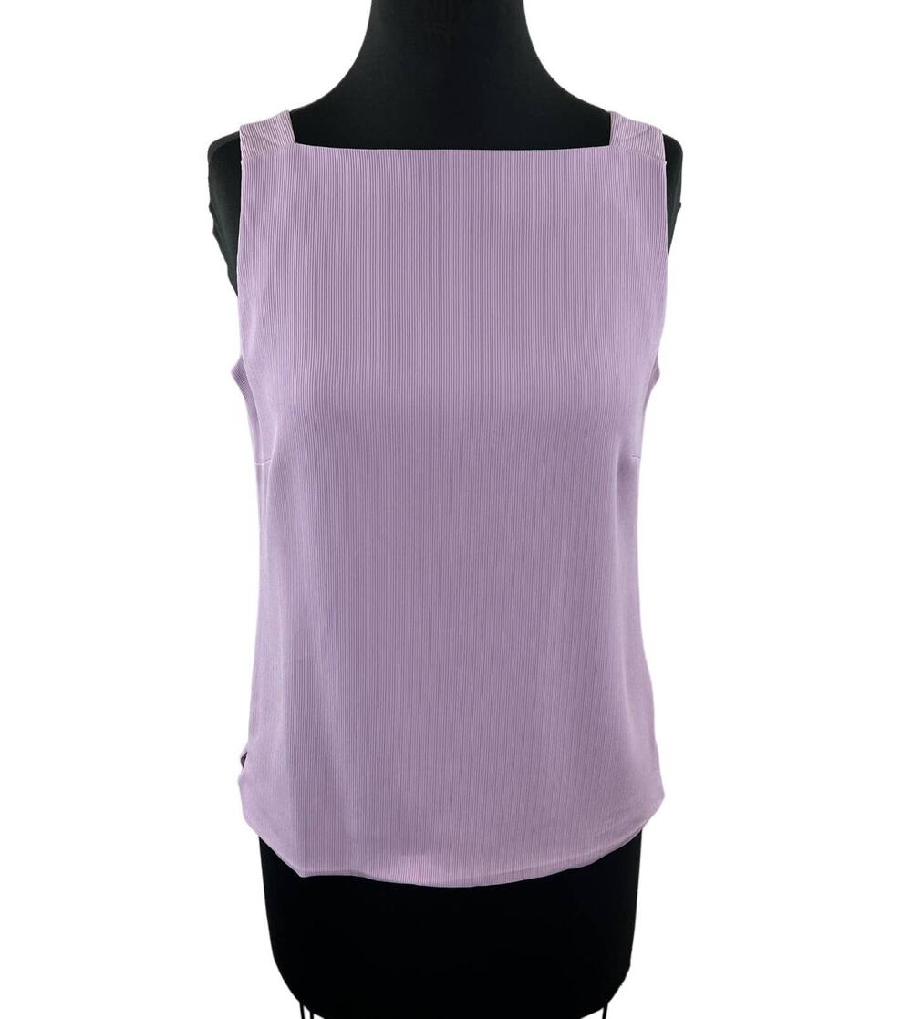 Alex Garfield & Marks Purple Pink Ribbed Square Neck Tank Sleeveless Top Zip 8 M